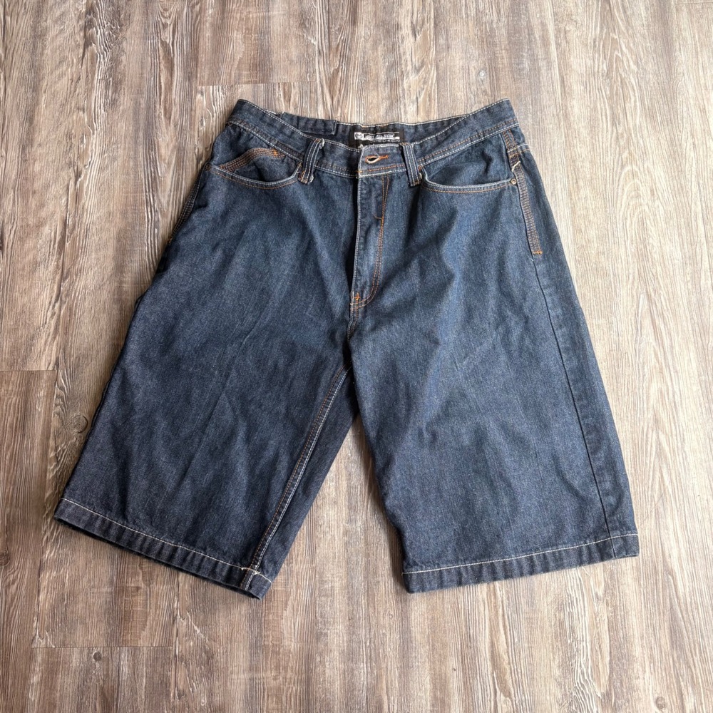 Most Ofcl Sviin Mens Dark Wash Denim Jorts Size 34 Baggy Streetwear Y2K Hip Hop